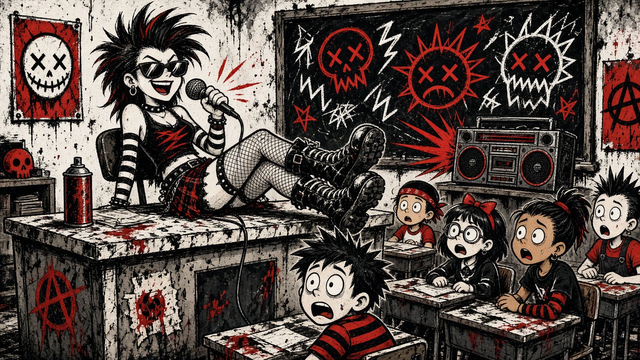 cartoon gag: FAKE SUB ROASTS ENTIRE CLASS, SCHOOL SHRUGS