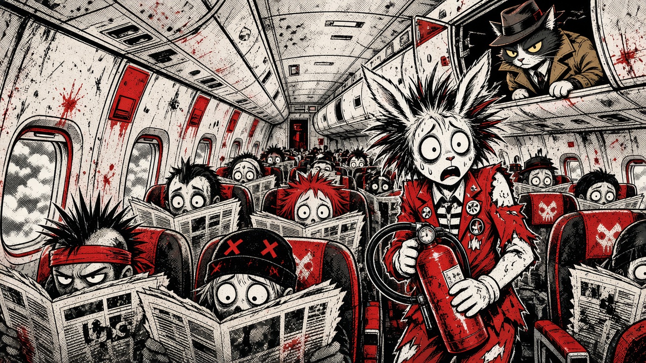 cartoon gag: MILE-HIGH MYSTERY: WHY IS THIS HAPPENING ON PLANES?
