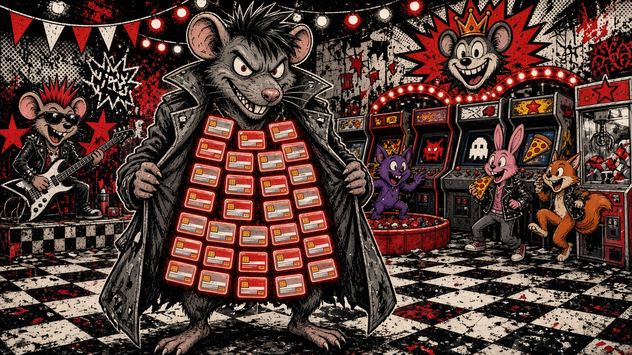 cartoon gag: THE STOLEN CREDIT CARD CLUB