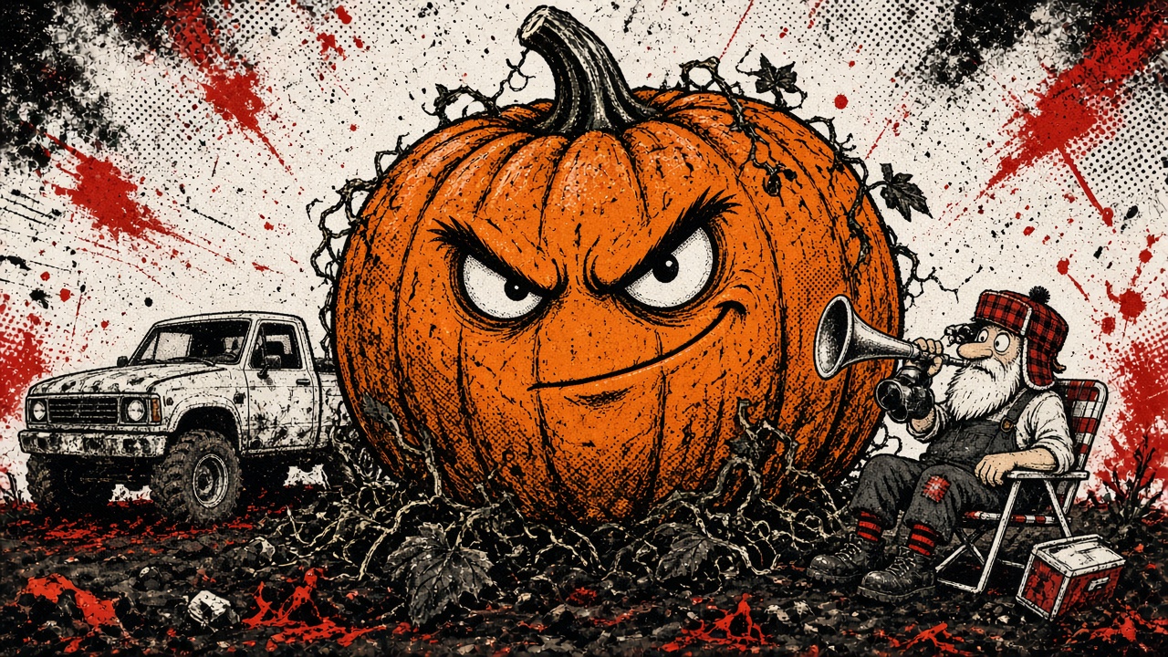 cartoon gag: THE MAN WHO WATCHES HIS PUMPKIN GROW