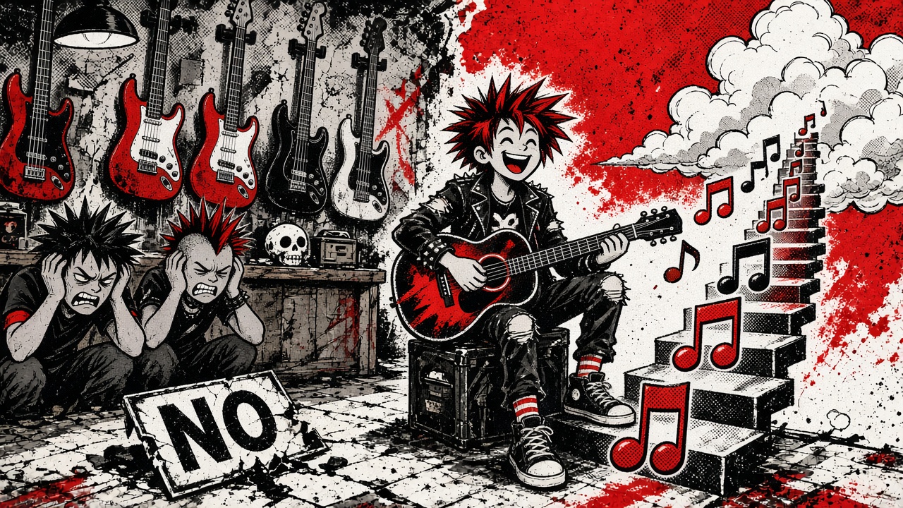 cartoon gag: GUITAR CENTER LIFTS THE STAIRWAY BAN. GOD HELP US ALL.