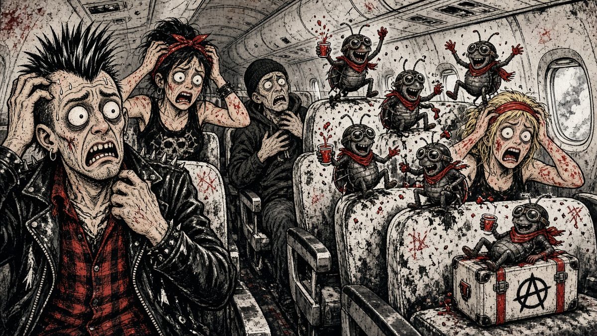 cartoon gag: QANTAS QF5: NOW WITH COMPLIMENTARY BITES