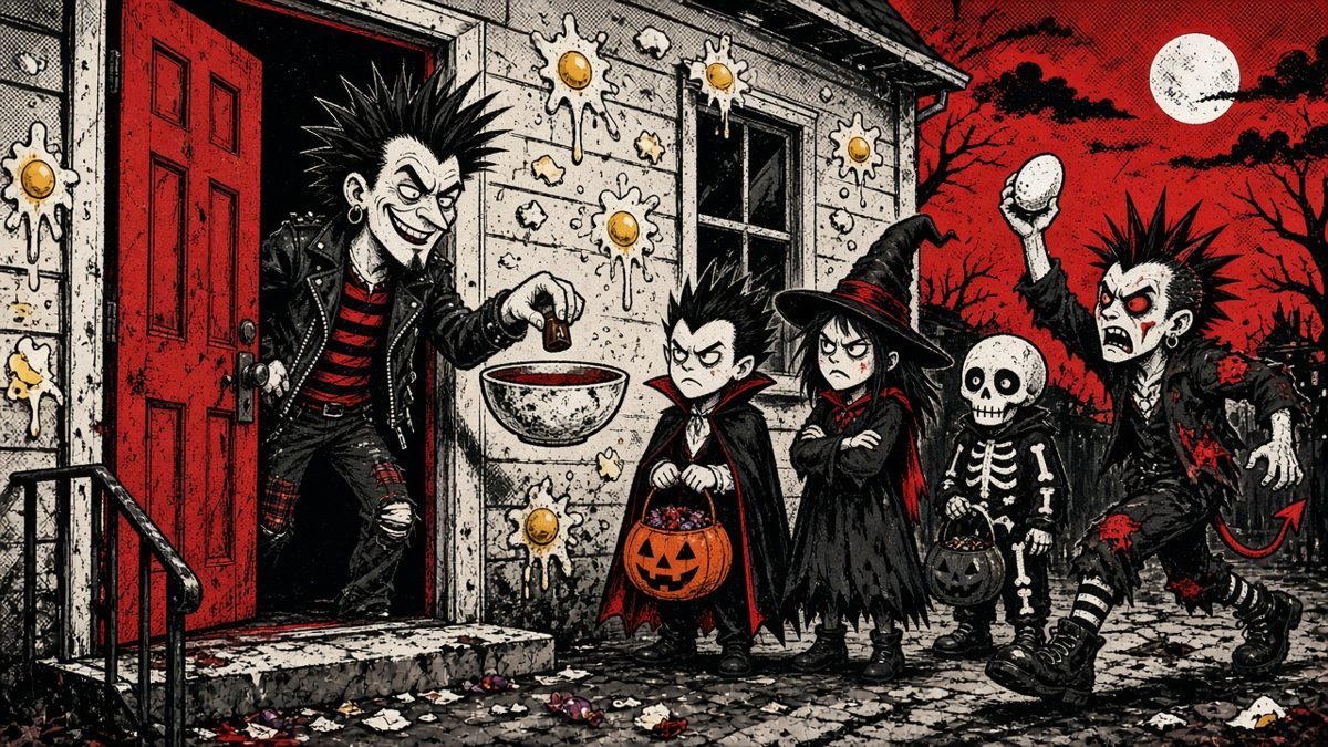 cartoon gag: POOR PEOPLE PROBLEMS: HALLOWEEN ON A BUDGET